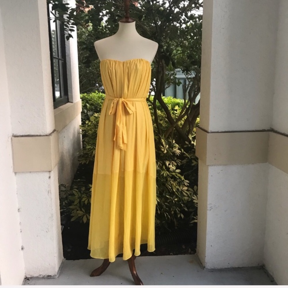 BcbgMaxazria Yellow Strapless Maxi Dress